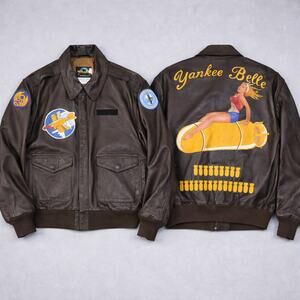 Neil Cooper A-2 Leather Flight Jacket “Yankee Belle” Hand Painted Pin-Up XL